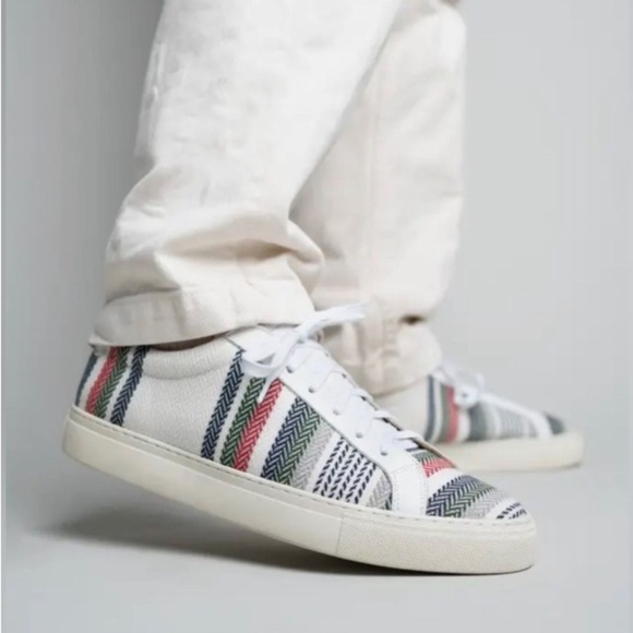 TAFT The Sneaker In Stripes 10 Men's Multi Stripe Fabric White Leather Casual - Picture 1 of 16